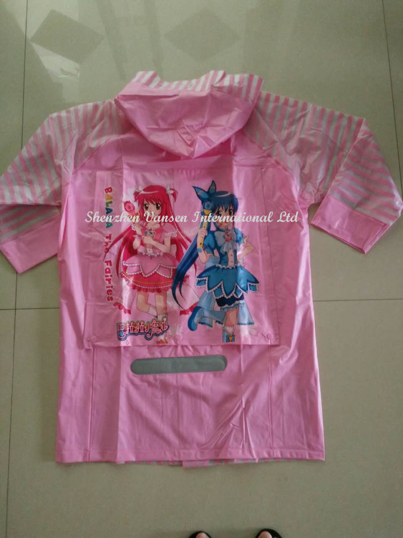 Stylish PVC Raincoat for Children with Cartoon Printing