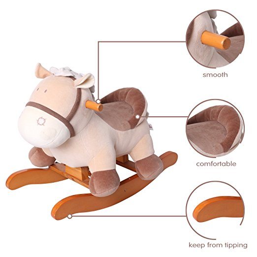 Child Rocking Horse Toy, Plush Animal Rocker Toy, Khaki Donkey Printed Wooden Rocking Horse for Kid 1-3 Years, Kid Rocking Horse/Rocker Animal/Toddler Rocking