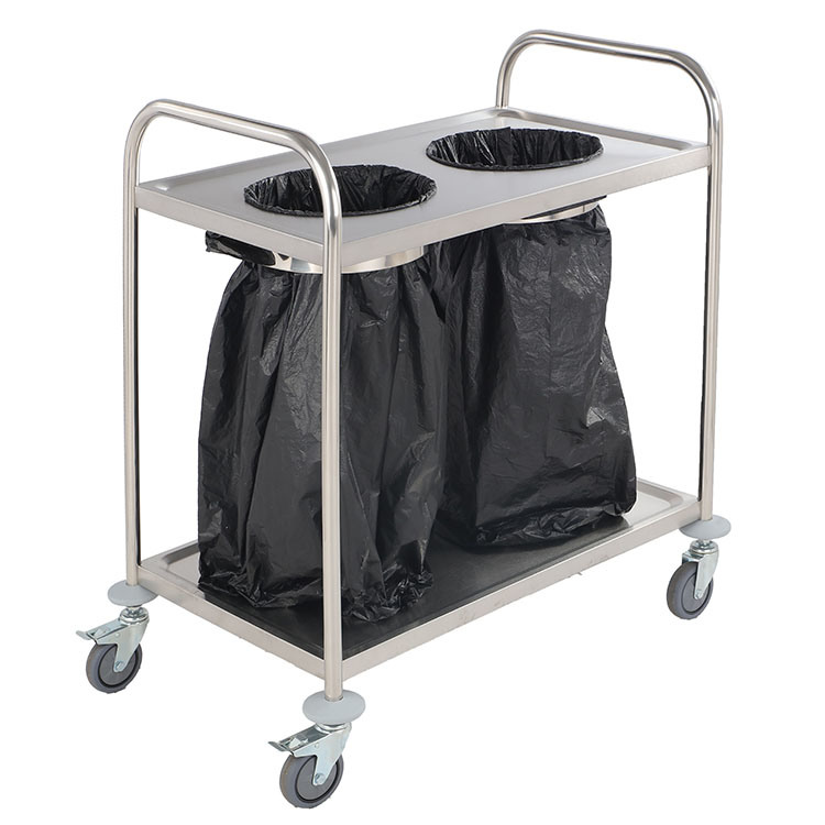 Kitchen Using Stainless Steel Hand Trolley Cart with Garbage Bag