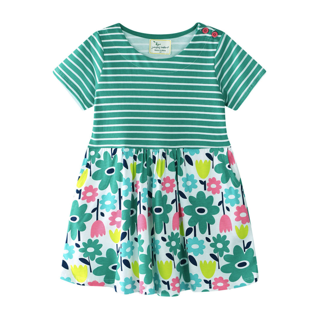 New Stripes Baby Garment Flower Printing Summer Dress for Girl
