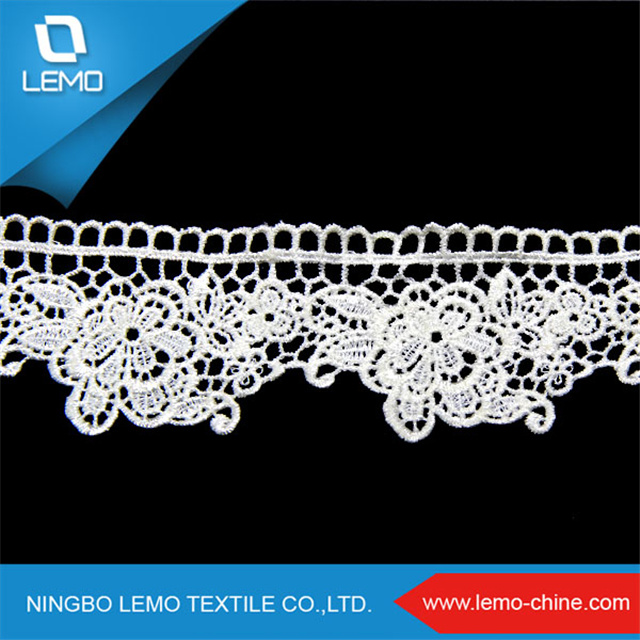 Fancy White Chemical Embroidery 5cm Polyester Lace Trim