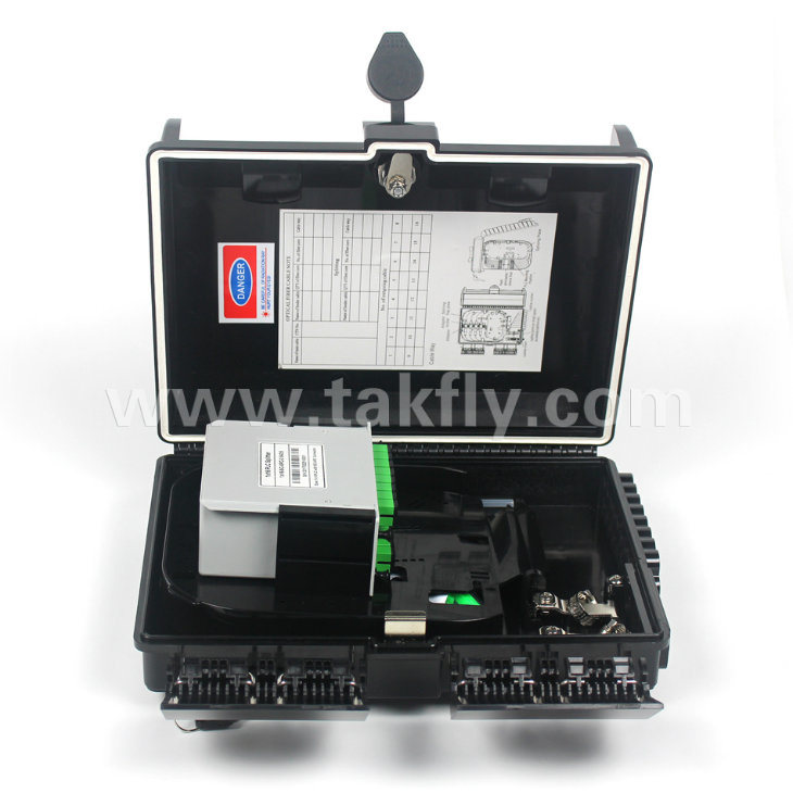 Outdoor IP65 FTTH Black Plastic 16 Core Fiber Optic Distribution Box