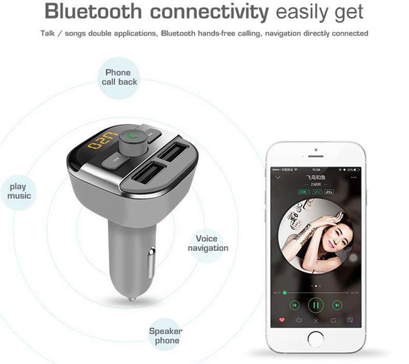 LED Hands-Free Call Wireless FM Transmitter Bluetooth Car Kit/SD Card MP3 Player Music USB Charge