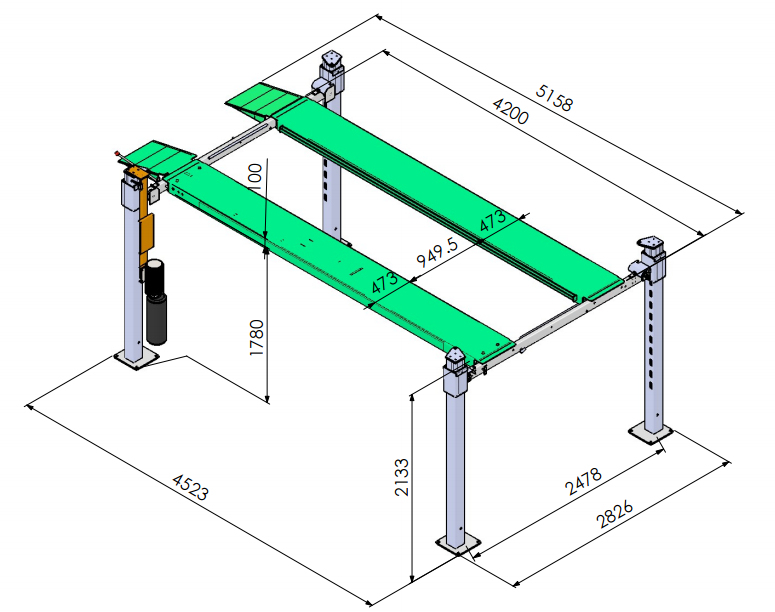 Single Side Handle Release Four Post Parking Car Lift With Ce