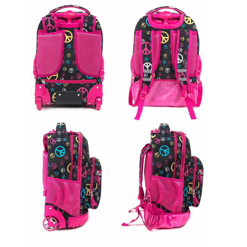 Kids Polyester Book Backpack Wheel Rolling Trolley School Bag