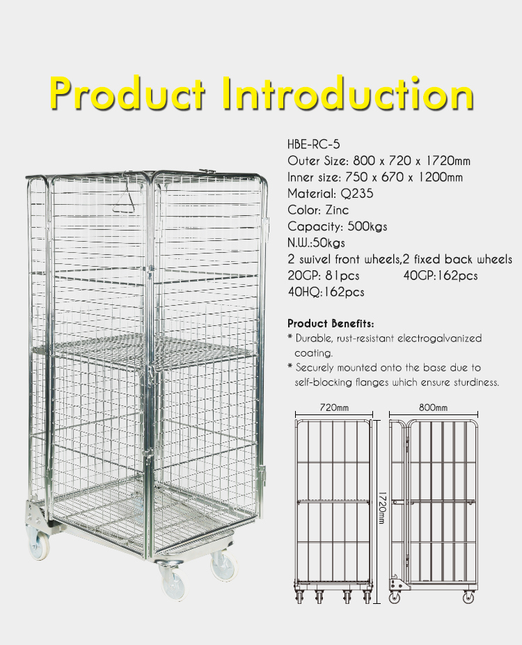 Warehouse Collapsible Security Roll Cage Nestable Roll Container