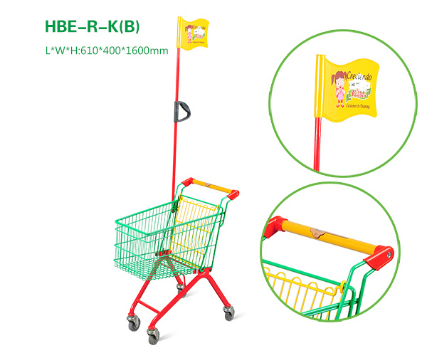 Store Colorful Kids Metal Shopping Trolley with Flag