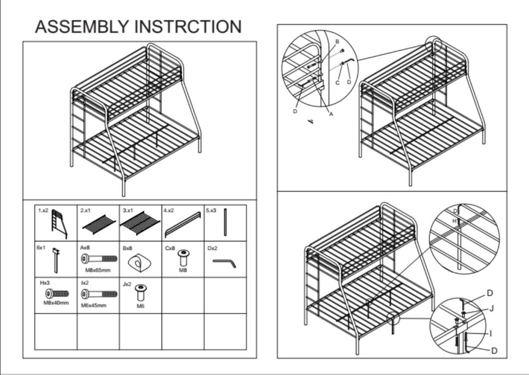 Cheap Price Kd Steel Metal Tubes Triple Bunk Bed