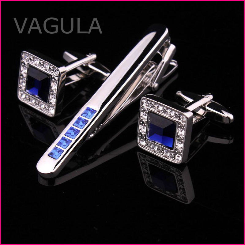 VAGULA Crystal Gemelos Tie Pin Cufflinks Tie Bar Set Business Tie Clip (T62287)