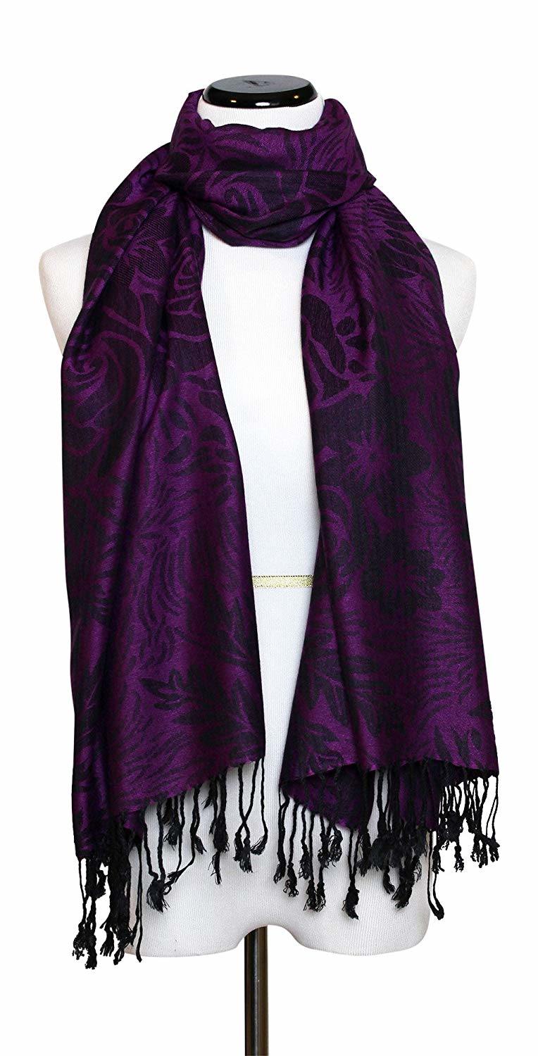 Acrylic Jacquard Scarf Women Fashion Rose Pattern with Fringe