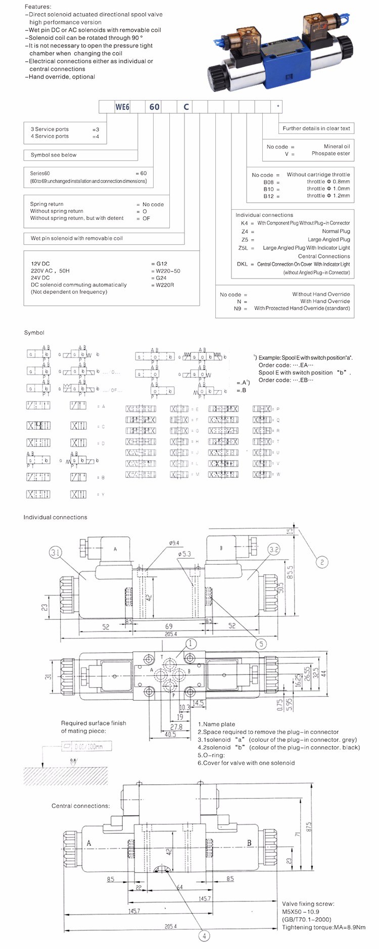 Hot Sale 4we6 24V Series Rexroth Hydraulic Directional Control Solenoid Valve