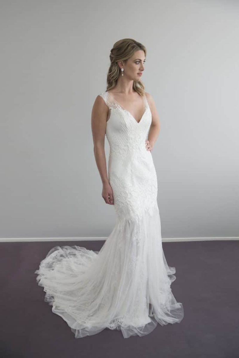 Beautiful Beaded Lace Fishtail and Front Split Wedding Dress