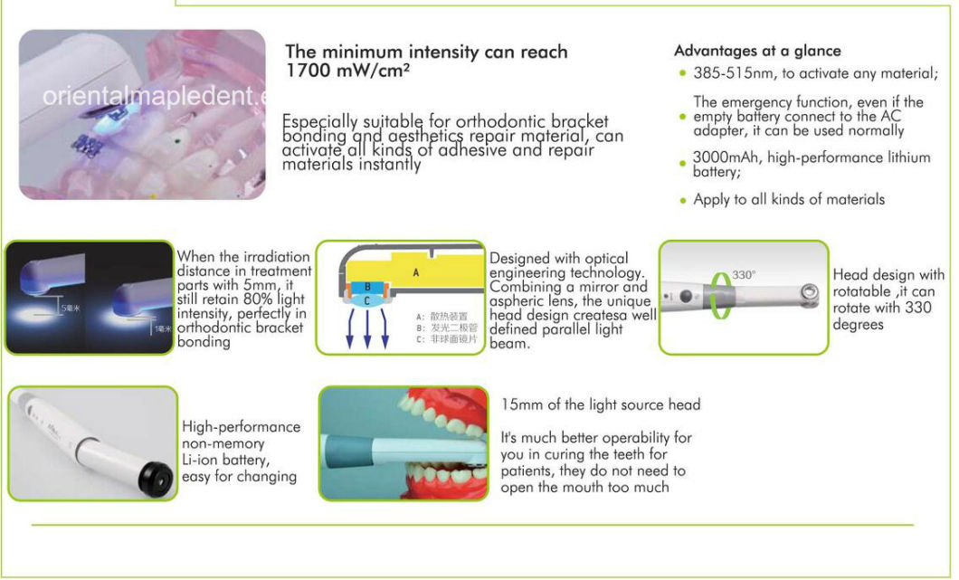 New Dental 5W LED Cordless Wireless Compact Powerful Curing Light Lamp (OM-L042)