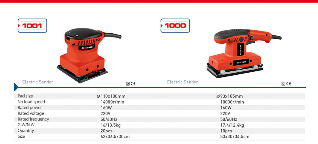 160W 93X185mm 10000r/Min Electric Sander Orbital Sander Es1000