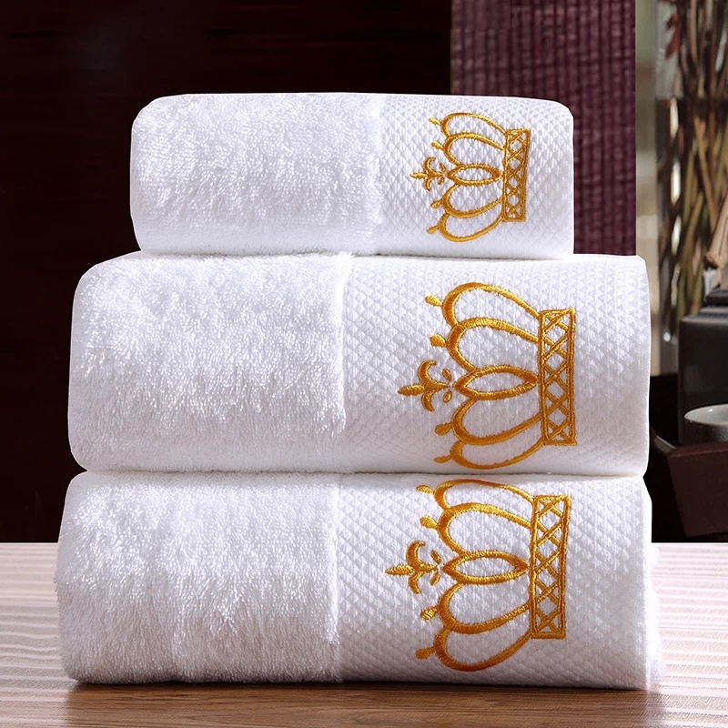 Luxury Customized White 100% Cotton Embroidered Washcloth/ Hotel Bath Towel