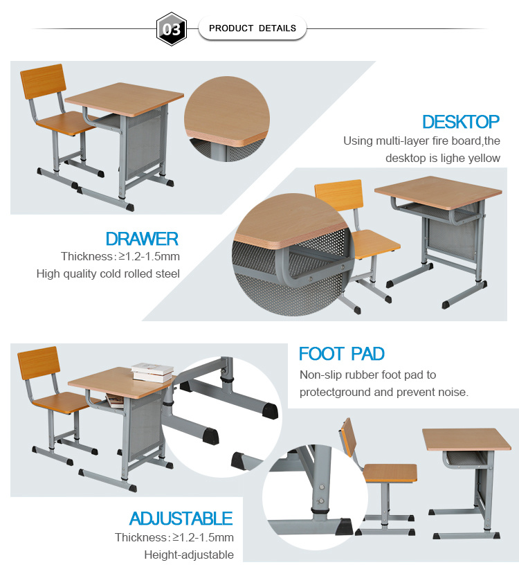 Low Price Cheap Modern School Desk and Chair / Adjustable School Desk and Chair