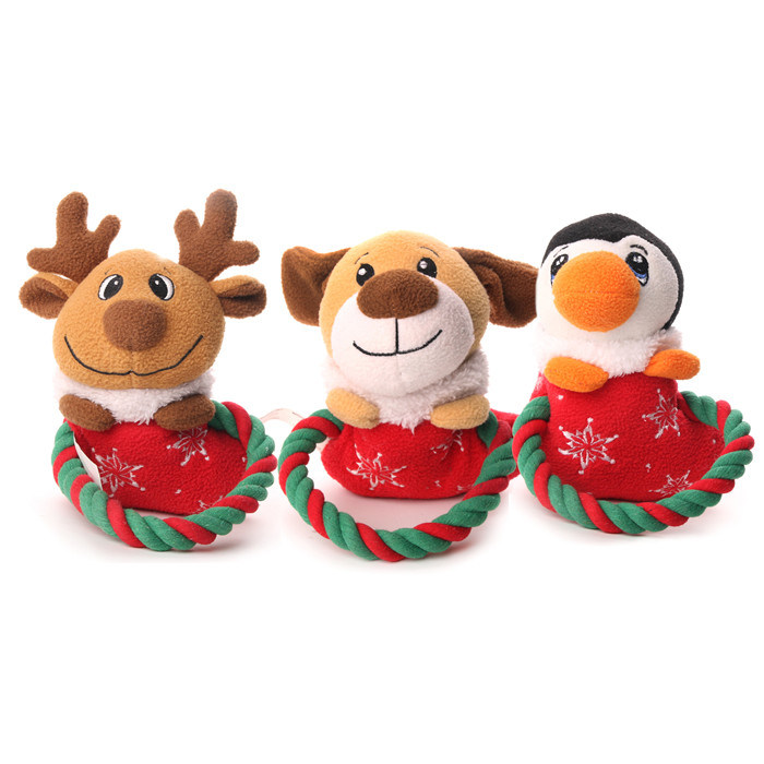 Christmas Dog Products Flocked Rope Animal Pet Plush Toys