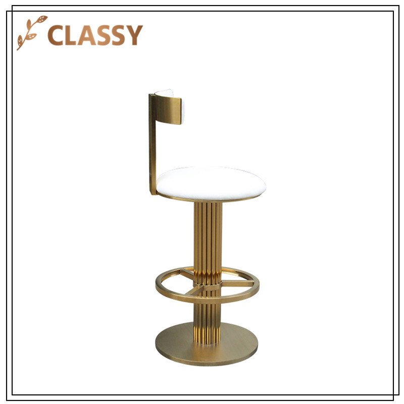 Top White Flannel Base Gold Stainless Steel Bar Chair