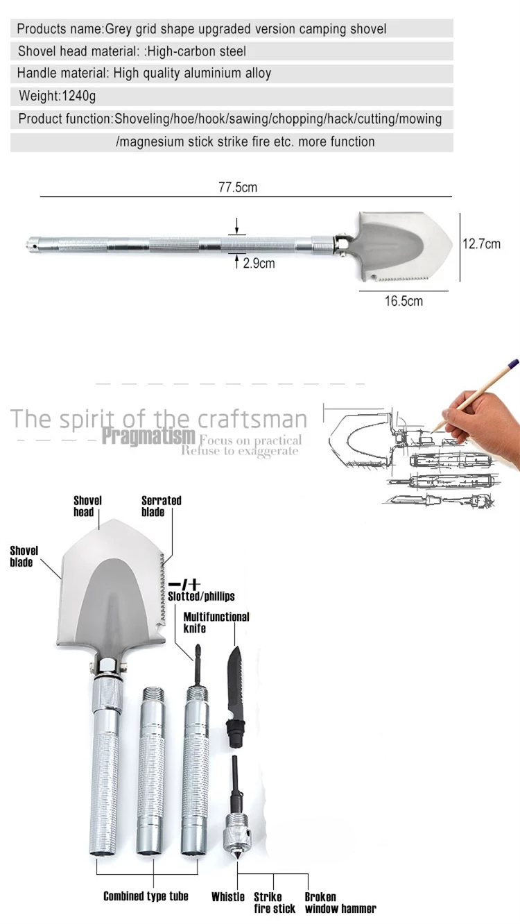 Multifunction Outdoor Camping Survival Military Folding Snow Shovel