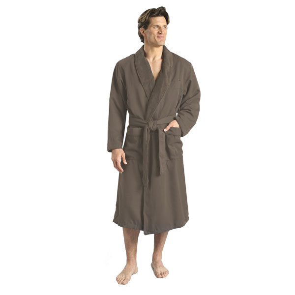 Lined Peached Microfiber Fabric with Inner Terry Shawl Bathrobe