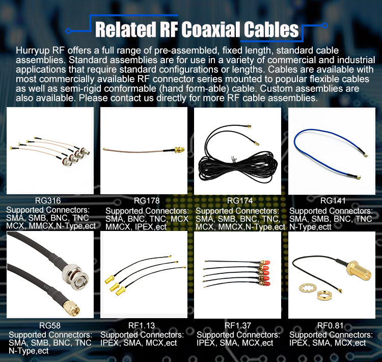 SMA Male to SMA Plug Male Rg58 Rg316 Rg142 RF Coaxial Cable Assembly RF Connector