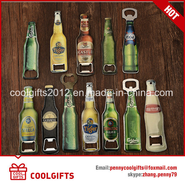 Custom Bottle Shape Epoxy Beer Metal Bottle Opener with Magnet