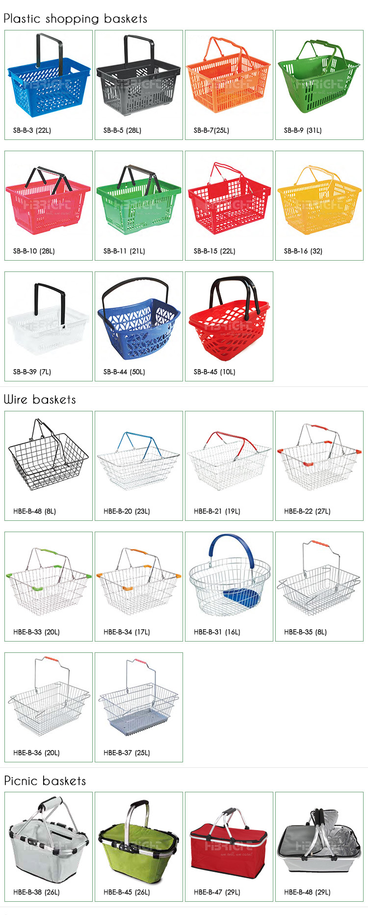 Supermarket Single Handle Plastic Shopping Baskets