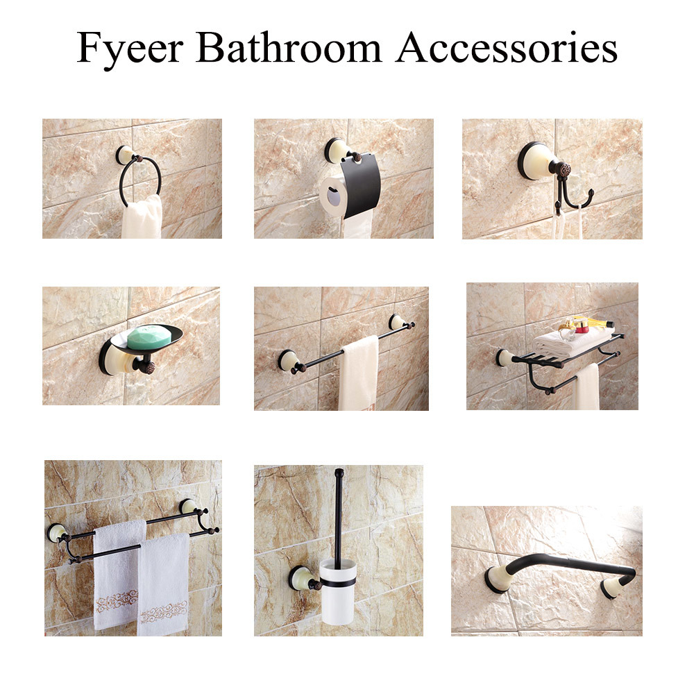 Fyeer Ceramic Base Black Bathroom Accessory Brass Towel Rack