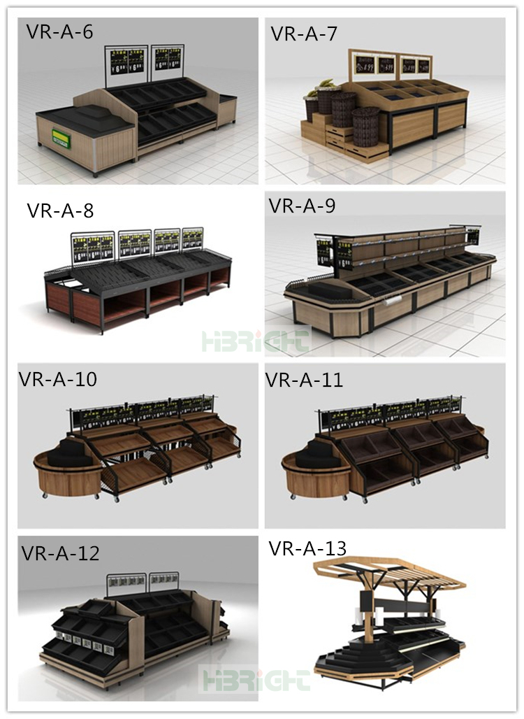 Supermarket Wooden Fruits and Vegetables Shelf Rack