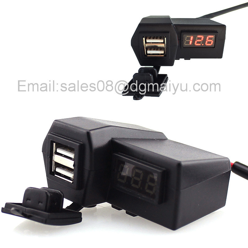 Dual Functional Motorcyle Handbar USB Charger Charging Products & Motorcycle LED Voltmeter Display