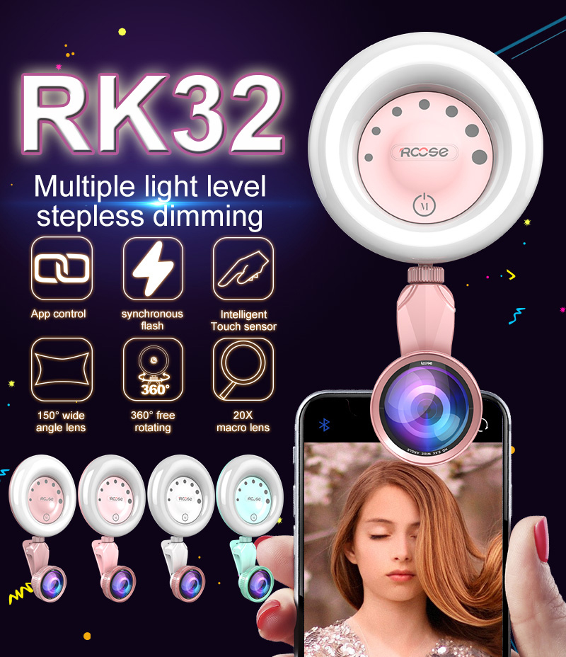 Rk32 LED Selfie Ring Flashlight for Multiple Photography Mini Selfie Sync