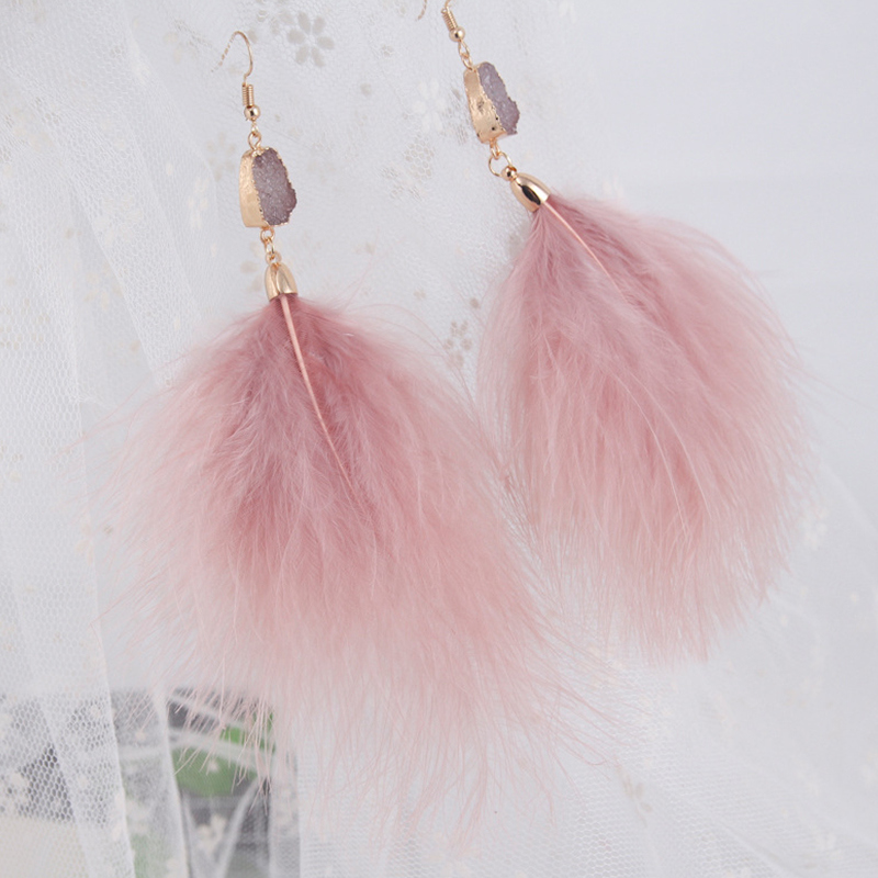 Costume Fashion Pink Plush Feather Cute Feather Jewelry Earring