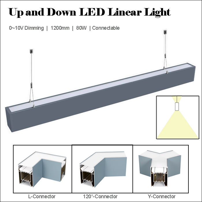 Suspended Dimmable up & Down LED Linear Light with X Connector