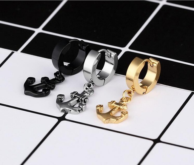 Mens Stud Earrings Black Stainless Steel Anchor Vintage Jewelry Punk 2018 Men Earrings Fashion Jewelry Aretes Brincos