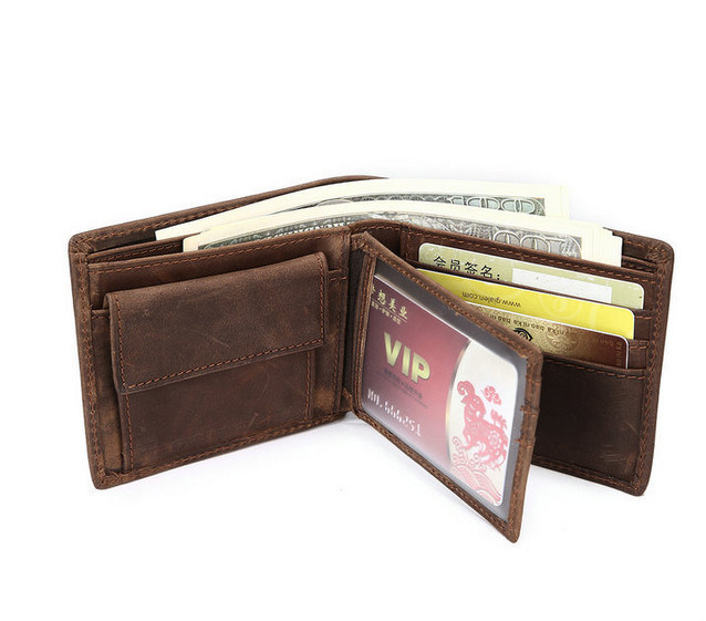 Real Bifold Wallet Crazy Horse Cow Leather Men Wallet