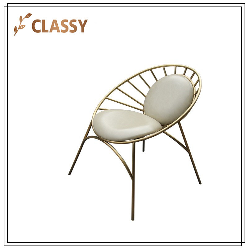 Cream Black Veins Golden Stainless Steel Frame Leisure Chair