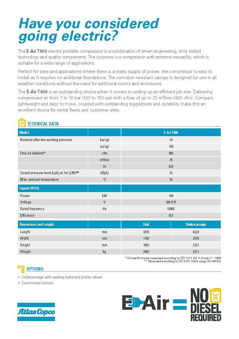 Atlas Copco E-Air T900 Electric Compressor