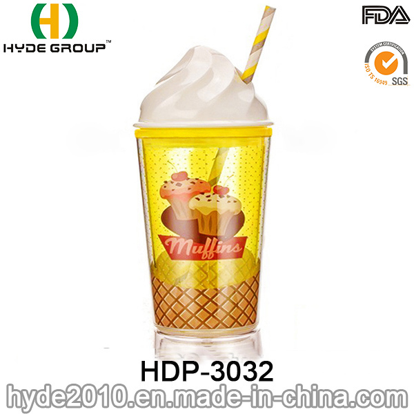 Wholesale BPA Free Plastic Ice Cream Tumbler with Straw (HDP-3032)