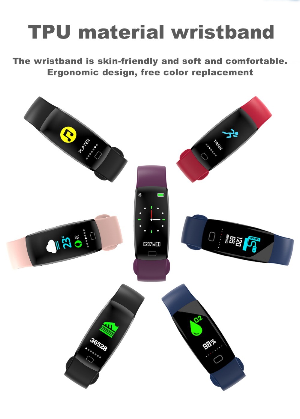 Timethinker F64hr Smart Bracelet Bluetooth Smart Wristband Agps Pedometer Fitness Tracker Blood Pressure Hear Rate Monitor IP68