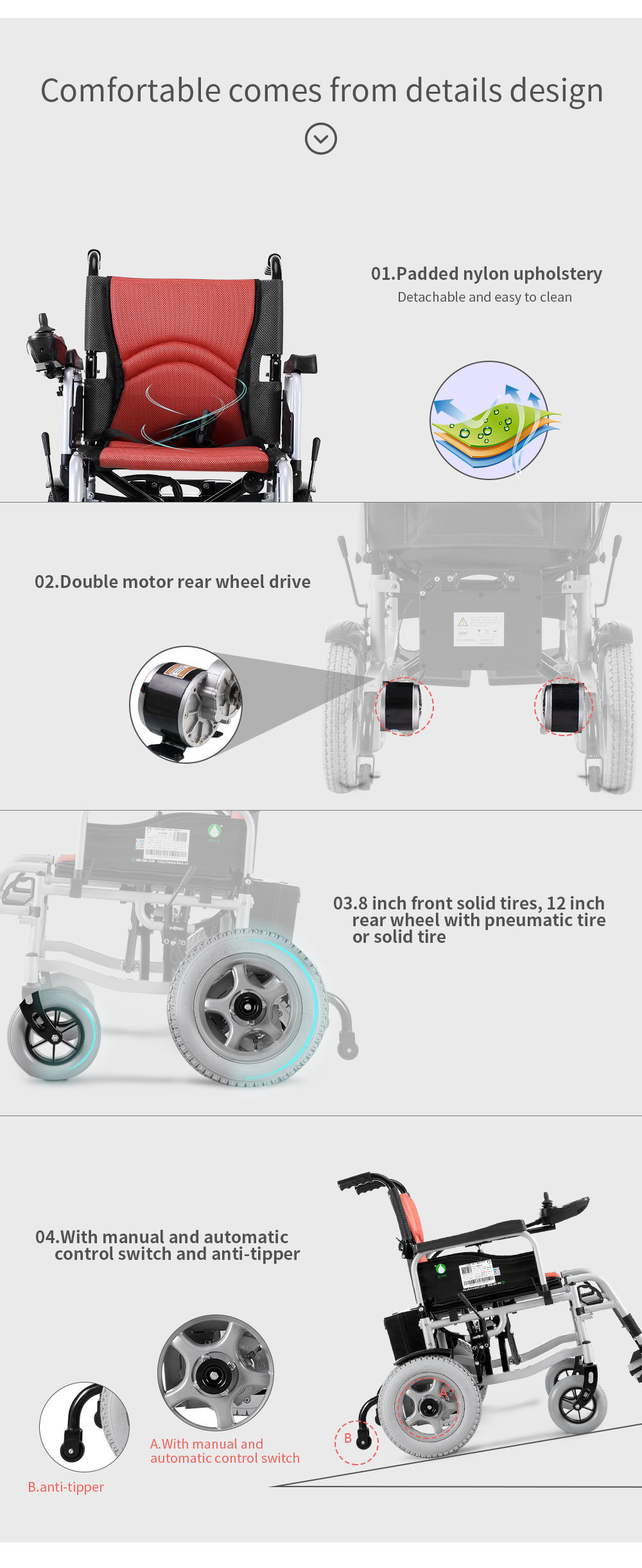 8 Inch Light Portable Electric Power Wheelchair