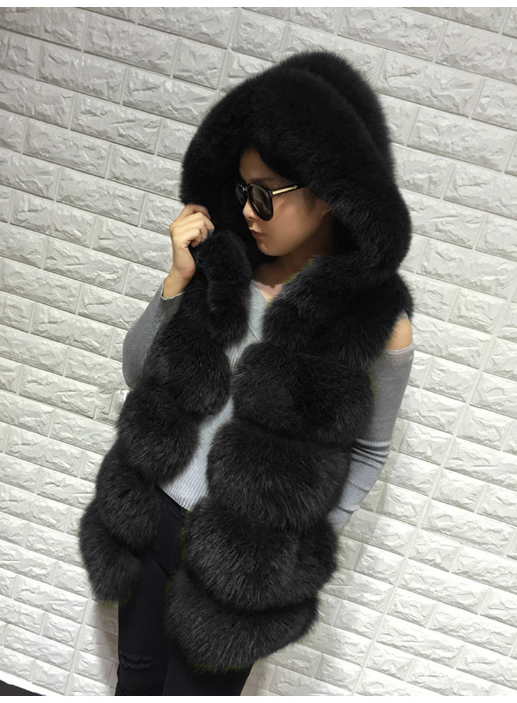 2018 Autumn Winter Fashion Faux Fur Hooded Vest Women Sleeveless Jacket Female Fake Fox Fur Sleeveless Winter Coat Casual Casaco