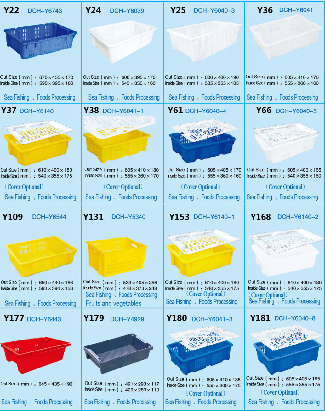 Y168 Reversible Piled Stackable Plastic Crates for Food Processing