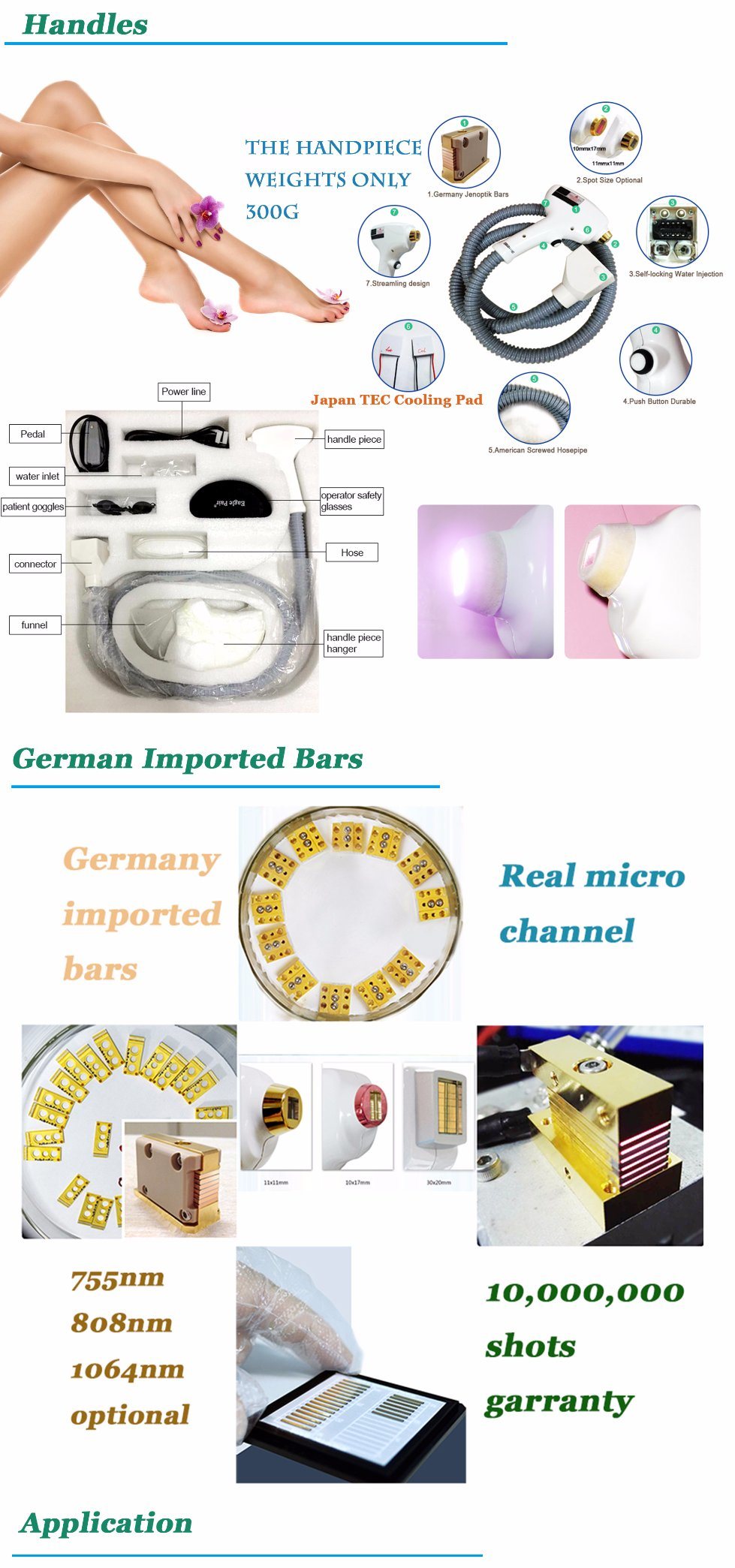 Popular Germany Micro Channel 808nm Laser Bar Hair Removal Machine