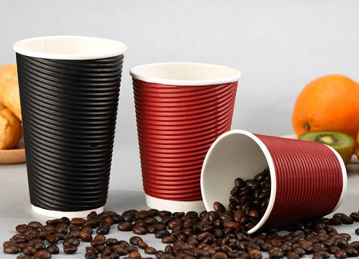 Custom Printing Logo Disposable Double Wall Corrugated Paper Coffee Cup with Plastic Lids for Drink