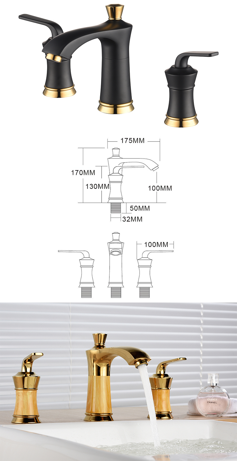 Yellow and Gold Polished Double Handle Faucet for Basin