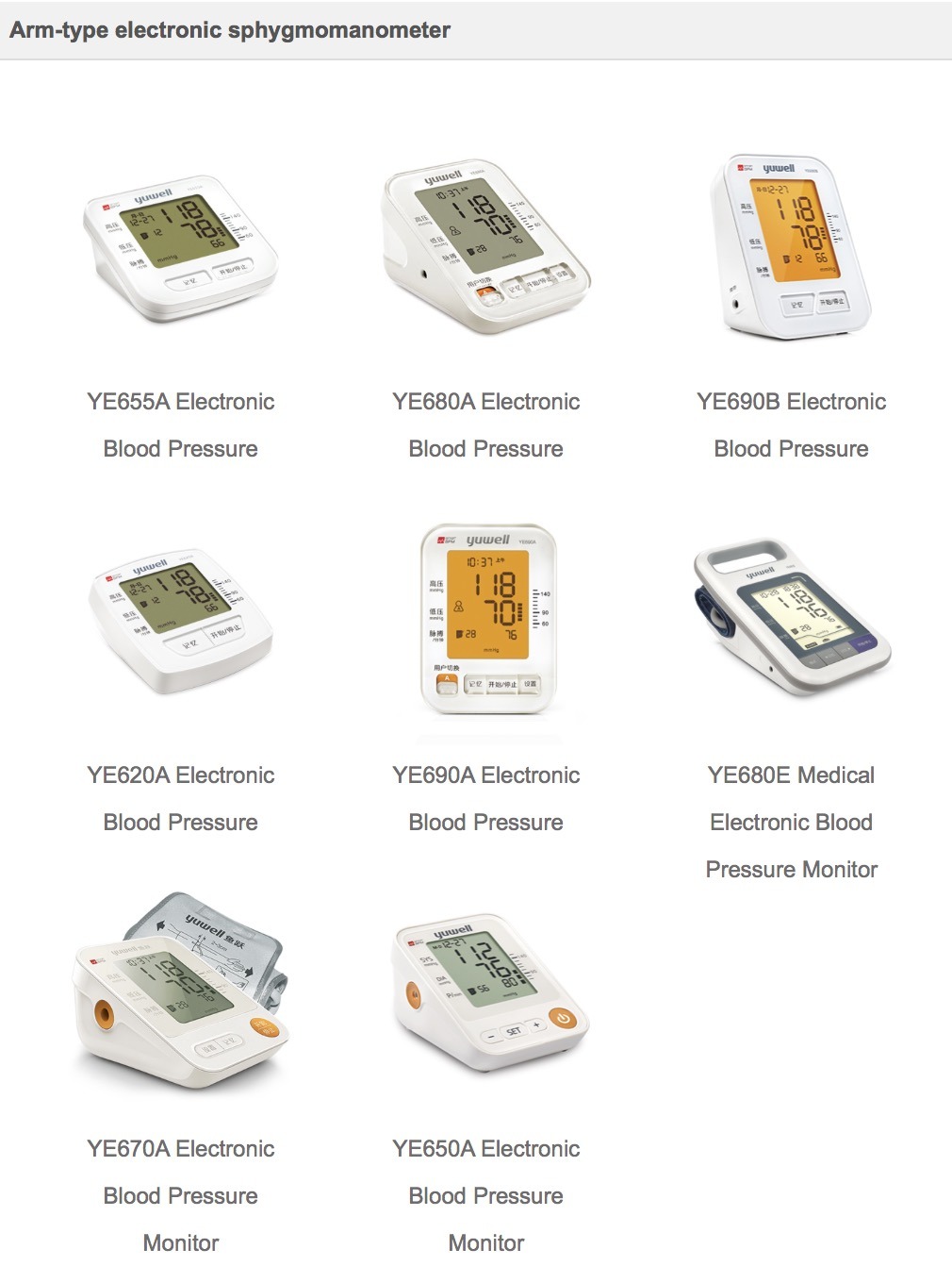 Ye650A Electronic Blood Pressure Monitor