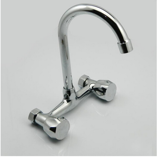 Double Lever Wall Mounted Brass Kitchen Mixer