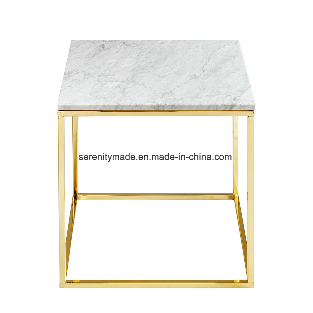 Enticing Design Luxury Featuring Gold Color Metal Frame White Marble Top Coffee Table