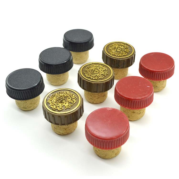 Embossed Logo Plastic Top with Synthetic Cork Stopper