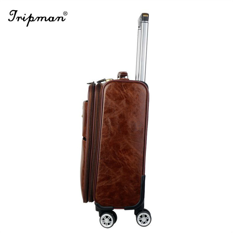 PU Leather Soft Side 360 Degree Wheels Inside Trolley Luggage